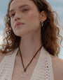 silver hoops, silver necklace