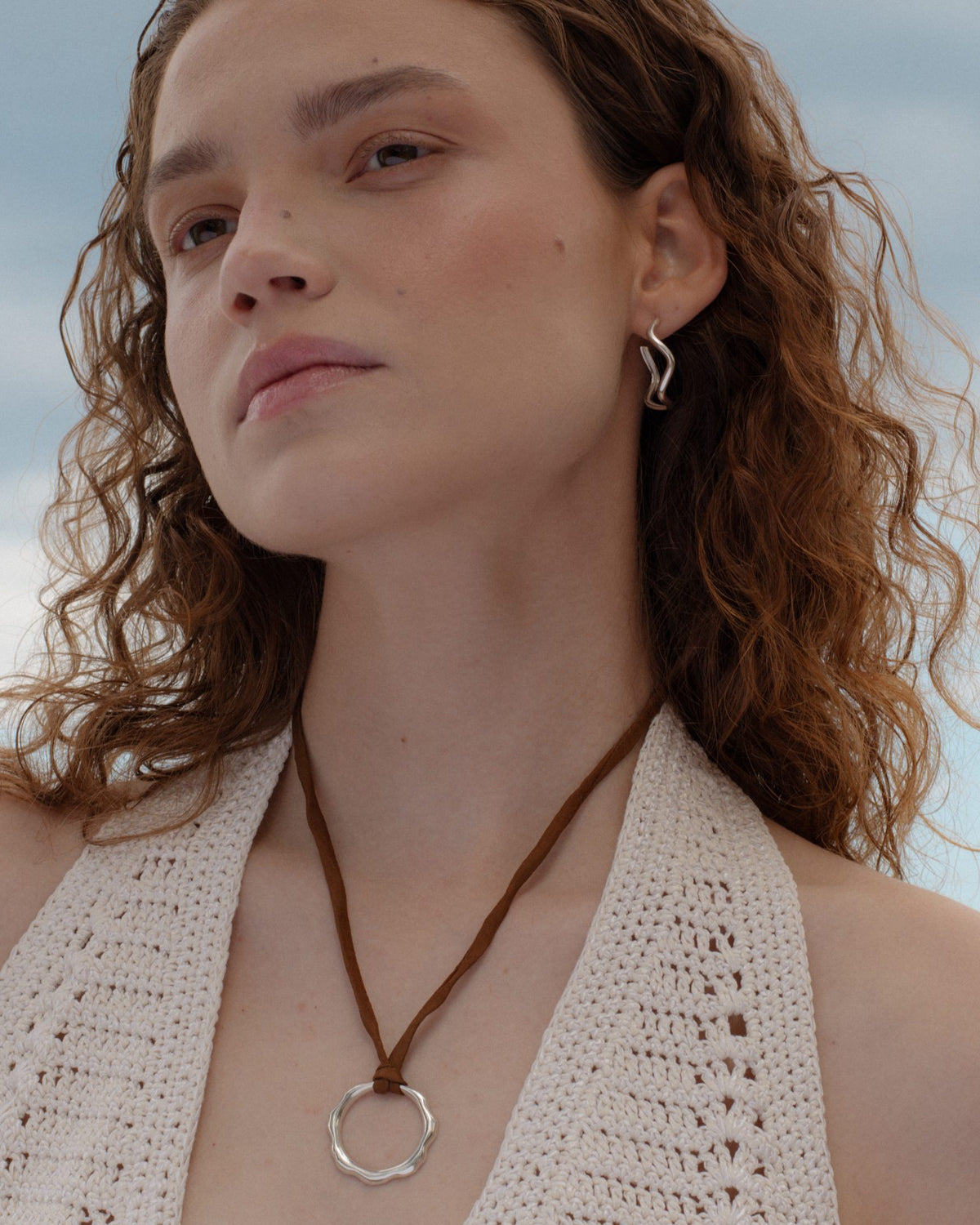 silver hoops, silver necklace